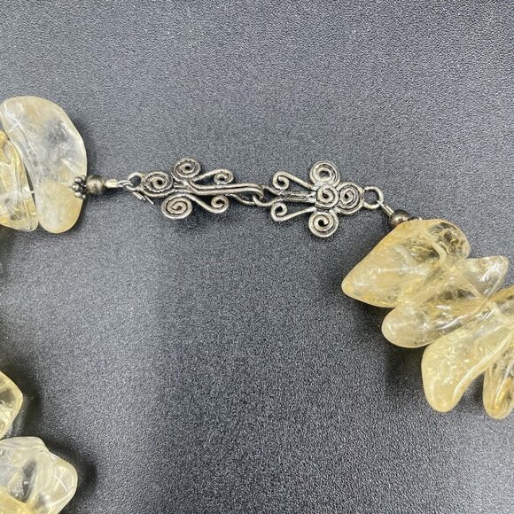 Polished Citrine Bead Choker Necklace Sterling Silver 18” Yellow Heavy - Picture 3 of 6